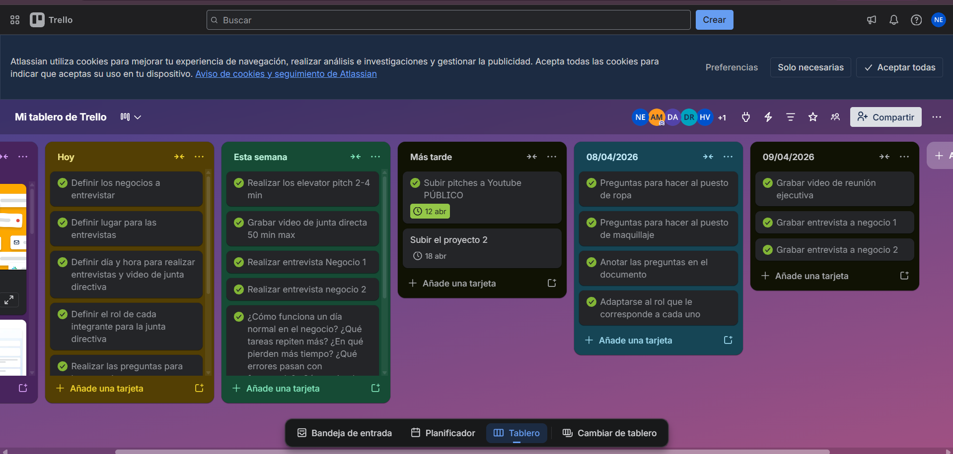 Captura del tablero de Trello